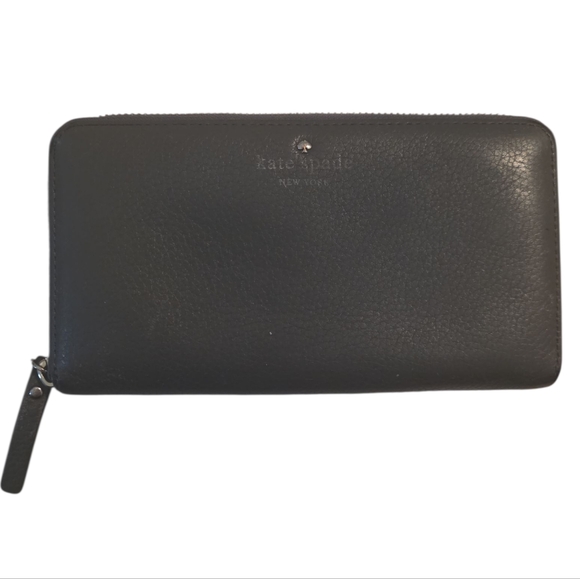 kate spade Handbags - Kate Spade Charcoal Leather Zip Wallet
